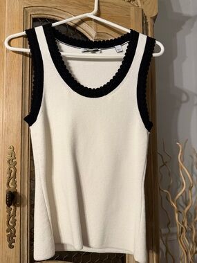 Veronica Beard Cream Tank Top with Black Trim